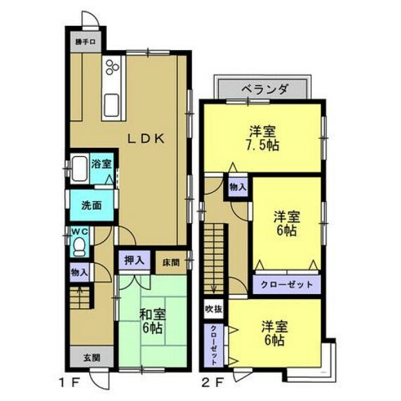 間取り図 【リフォーム後】間取り図　各居室、キッチン、階段に火災警報器を設置します。4LDKの間取りです。カウンターキッチンの配置ですので、より家族が集まりやすい空間になります。