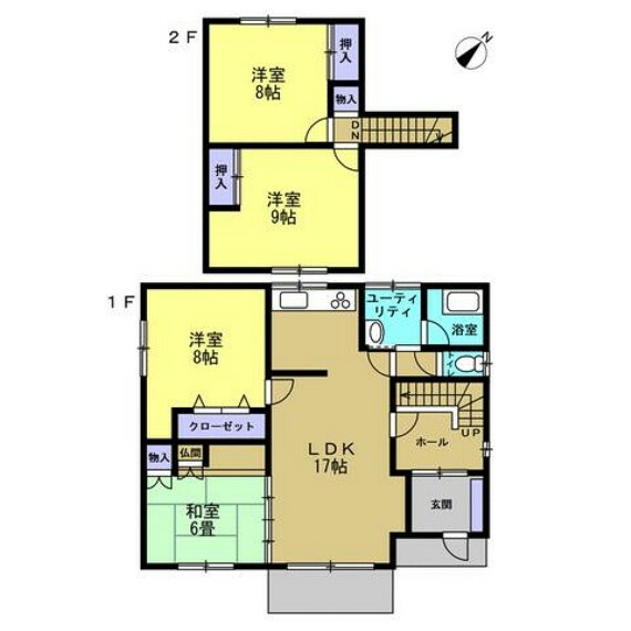 間取り図 【間取図】1階2部屋の4LDK住宅です。各部屋6帖以上の広さがあり、収納が充実しているためとても使い勝手の良い住宅となっております。