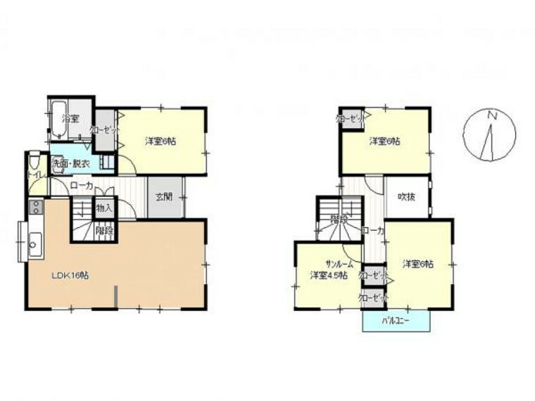 間取り図 【間取図】4LDKの間取となります。2階に3部屋あるので、ご家族一人ひとりにプライベート空間が確保できます。