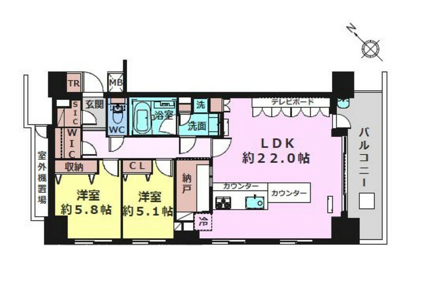 間取り図 ■5階部分の南東向き角住戸で陽当り良好 ■専有面積:75.76平米の2LDK＋書斎付き