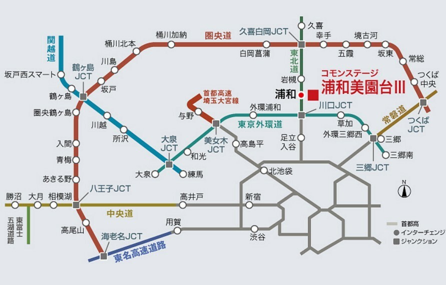 すぐ近くの「浦和IC」から東北道や首都高など様々なルートで、都心や郊外にアクセスできる好立地。