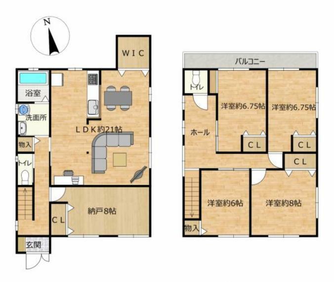 間取り図 【間取図】間取りは4SLDKの二階建てです。1階にLDK、洋室1部屋、、2階は洋室4部屋となっております。