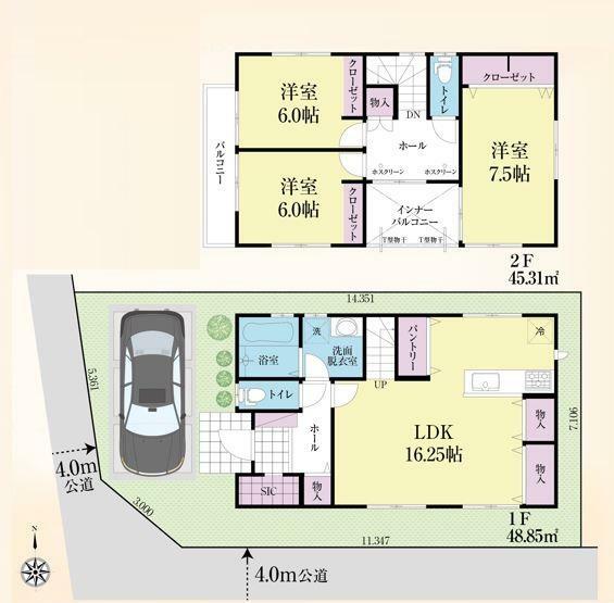 間取り図 制震構造　全居室6帖以上　全居室に収納がある3LDK　SIC、床下収納、パントリー、リビング収納