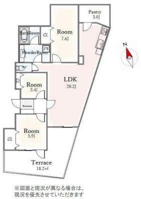 間取り図 南向き3LDK＋パントリーです 居室に関して、建築基準法上では一部「納戸」扱いとなる可能性がございます。