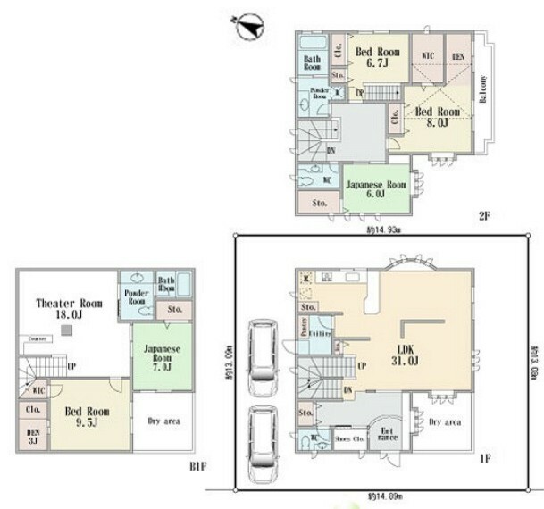 間取り図 2世帯住宅としてもご利用可能な充実の6LDKです！地階はシアタールームと寝室ですが、陽当たりもよく世帯を分けてお使い頂けます！パントリーやWIC、ロフトなど収納力も十分です。