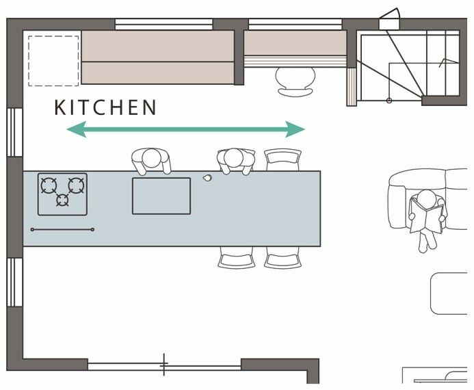 キッチン 【ダイニング一体型キッチンスタイル】  ダイニングテーブルを新たに配置しないため、リビング空間にゆとりをもたらすスタイル。自然と家族が集まりやすいキッチンです。※号棟により採用状況が異なります。