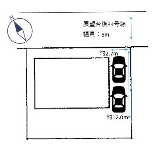 区画図 【敷地図】駐車スペースは縦列2台分を確保する予定です。