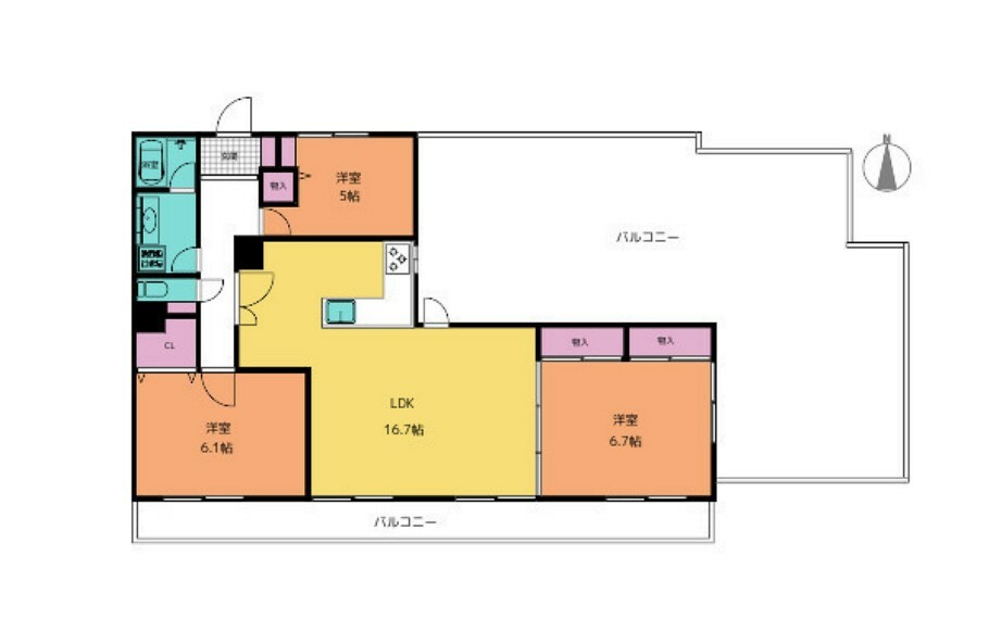 間取り図 48.5平米の大型ルーフバルコニーのある住居。リクライニングチェアを置いて読書や日光浴など寛ぎのひとときを過ごす「ルーフバルコニー」開放感ある空間が、もうひとつのくつろぎの場所として生活の幅を広げます