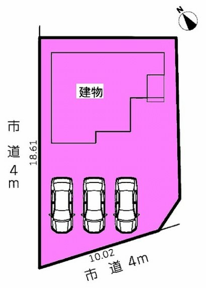 区画図 敷地面積:186.79平米　お車は並列3台駐車可能