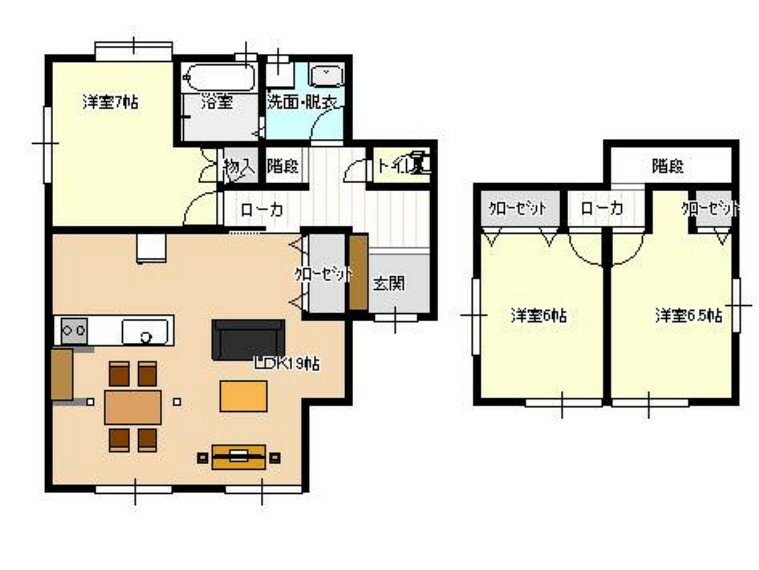 間取り図 間取りは3LDKの二階建てです。全室クロス貼り替え済み。各居室、キッチン、階段天井に火災警報器を設置済みです。