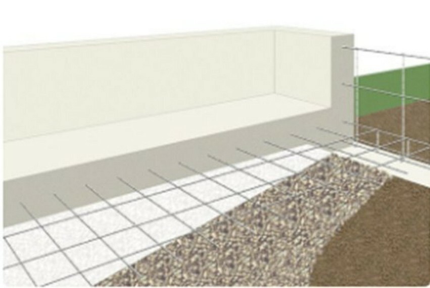 専用部・室内写真 ベタ基礎は地面全体を基礎で覆うため、建物の加重を分散して地面に伝えることができ、不同沈下に対する耐久性や耐震性を向上することができます。又、床下全面がコンクリートになるので防湿対策にもなります。