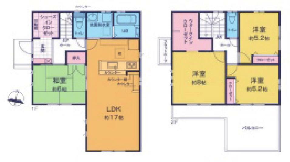 間取り図 全居室収納付きの4LDKです。リビング横の和室は、趣ある安らぎ空間。来訪時や家事スペースとしても重宝します。