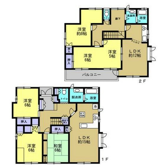 間取り図 【間取図】現状の間取図になります。6LLDDKKの大型二世帯住宅です。リフォームプランは企画中のため、プラン変更も可能です。詳しくは、スタッフまでお問い合わせください。