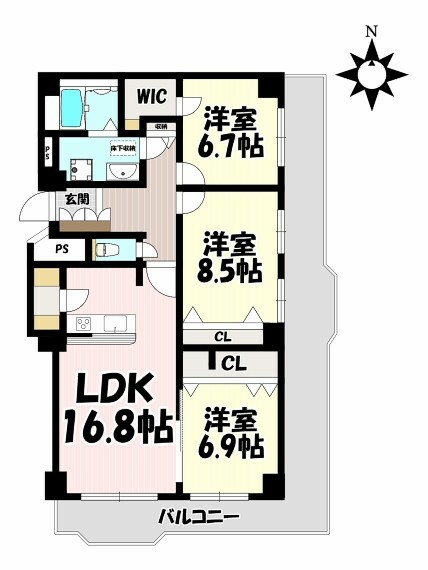 間取り図 3LDK　南東角部屋で日当たり、風通し良好です！ ペットと暮らせるマンションです。