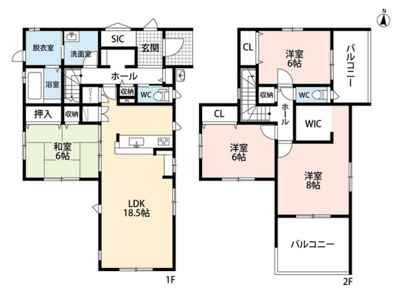 間取り図 全居室6帖以上で広々とした空間を実現。LDK広々18帖以上＾＾収納箇所が多いゆとりのある間取り＾＾