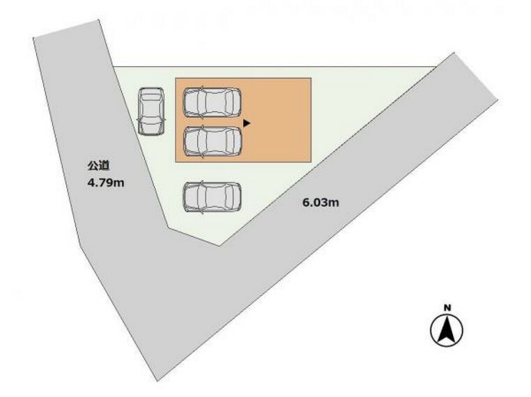 区画図 【配置図】車庫に2台、その他スペースに2台で合計4台駐車可能！来客時も便利！