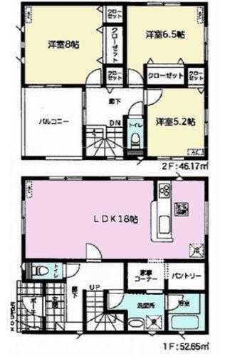 間取り図 間取り図:3LDK/パントリ/家事コーナー