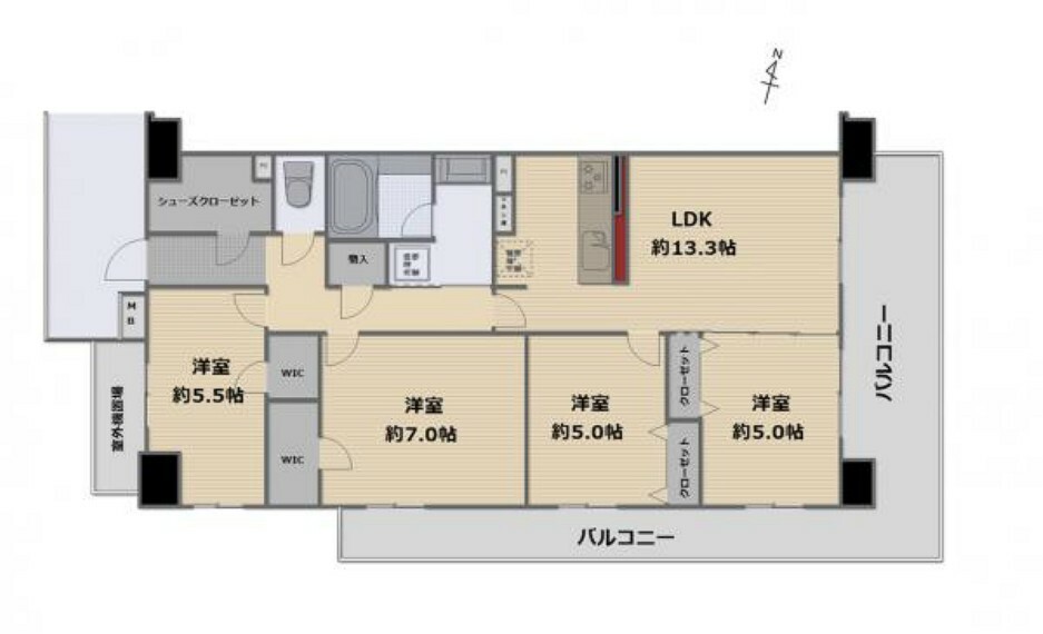 間取り図 4LDK。地上15階建9階のお部屋になります！