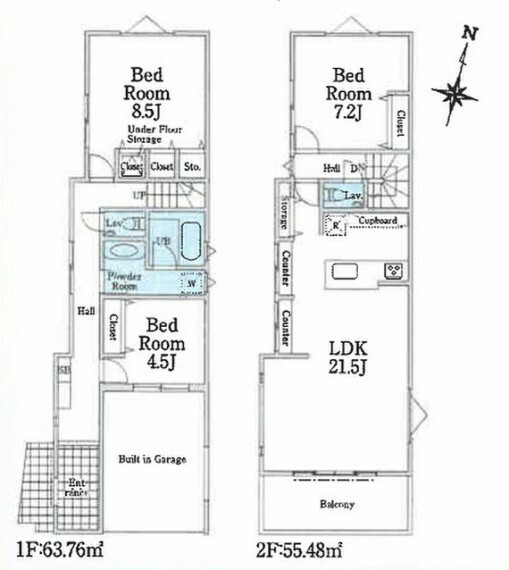 間取り図 1号棟間取図:建物面積119.24平米（車庫面積14.15平米を含む）