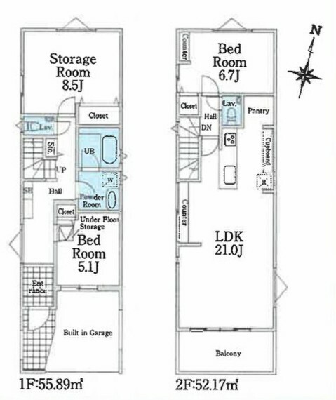 間取り図 2号棟間取図:建物面積108.06平米（車庫面積13.24平米を含む）