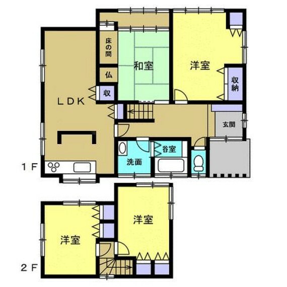 間取り図 【間取り図】4LDKで広々としたのリビングが特徴的な明るいお家です。一部間取り変更して生活しやすく仕上がりました。収納も多いので、お部屋を広々使えます。