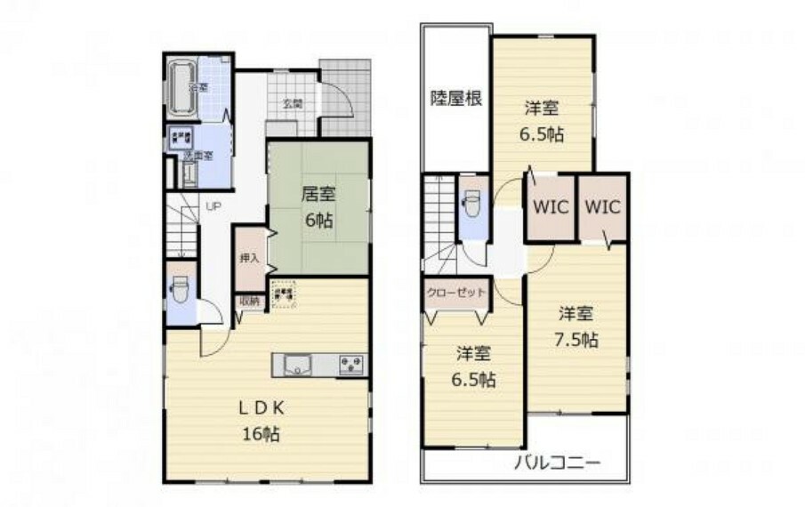 間取り図 （間取り図）各居室6帖以上のゆったりとした居住空間！WIC2ヶ所付でお部屋を広く使えます！