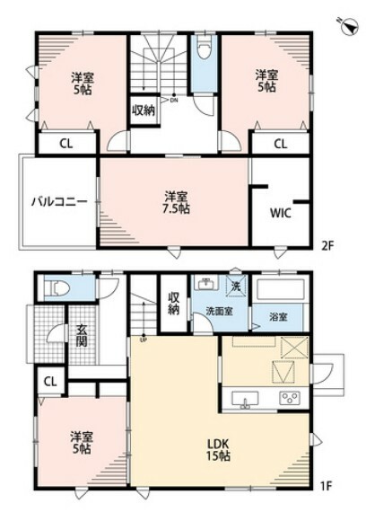 間取り図 LDKと隣接するお部屋を合わせると20帖の広々空間となります。