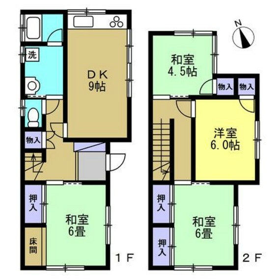 間取り図 4DK2階建ての間取りです。2階に3部屋あるので使い勝手が良いお家ですよ。