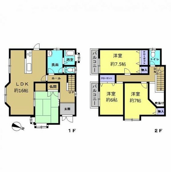 間取り図 【リフォーム後間取図】間取りは4LDKの二階建てです。全室6帖以上で十分な部屋数がありますので、ご家族でも住みやすい住宅です。