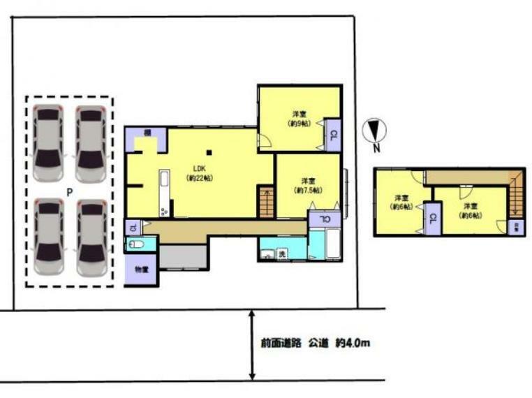 間取り図 【間取り】4LDKの広々とした住宅です。駐車場から使える物置スペースもあります。