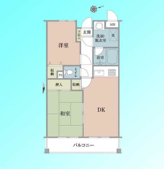 ライオンズマンション東浦和第5(2DK) 4階の間取り