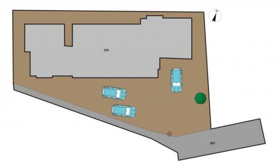 区画図 【敷地図】敷地図です。車は3台以上駐車可能です。接道幅は短いですが、大き目の車でも方向転換可能な広さがありますよ。