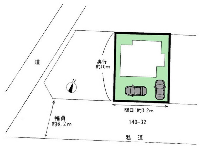 区画図 南東道路に面した暖かな立地！東武東上線「若葉」駅まで徒歩12分！通勤通学に便利です！駐車2台可能！ご夫婦でお車をお持ちの方にも嬉しい台数ですね！