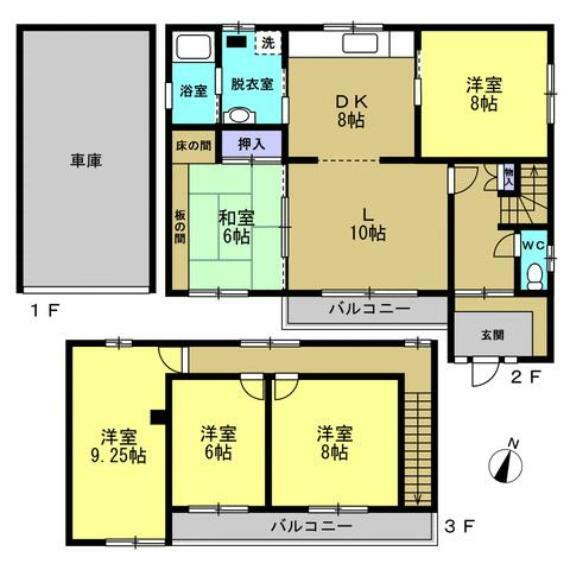 居間・リビング 【リフォーム後間取図】4LDKに変更致しました。1階台所は8帖ありますので広くダイニングとしても使用できます。居間から2部屋の出入り、2階の奥の部屋は真ん中の洋室と繋げて使用できる様になりました。