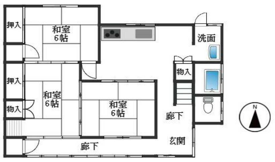 荒尾市荒尾(3DK)の間取り