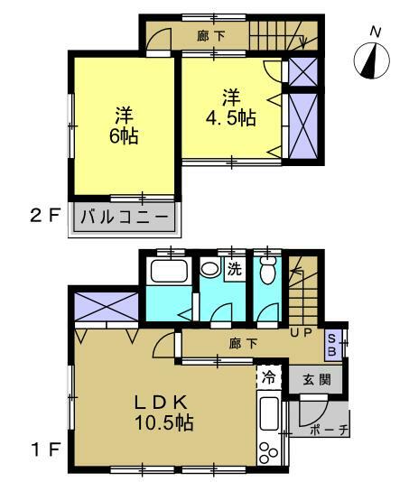 間取り図 居室2部屋の2LDKです。全居室お手入れのしやすい洋室です。