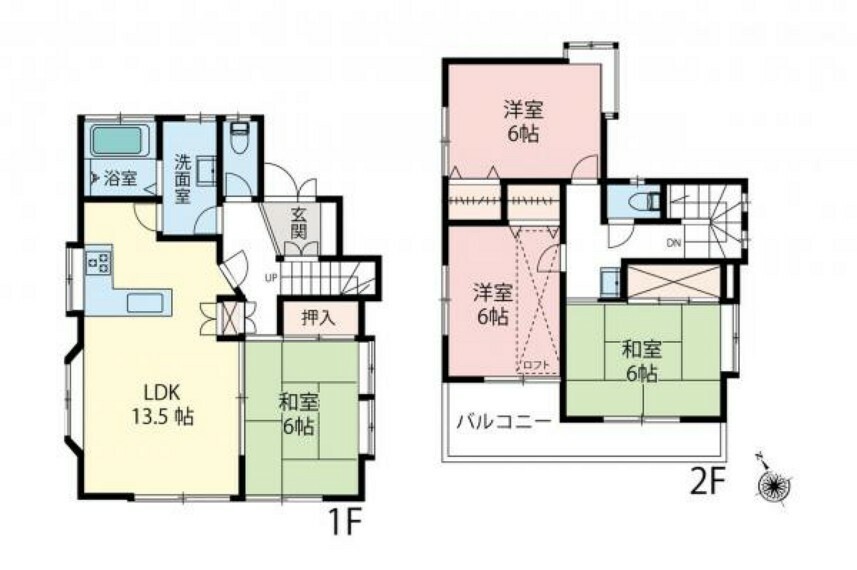 間取り図 間取図/4LDK、LDK約13.5帖、南西側バルコニー。全室6帖以上の快適な広さ、収納も備わっています。