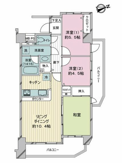 ライオンズマンション赤塚公園第2(3LDK) 4階の間取り