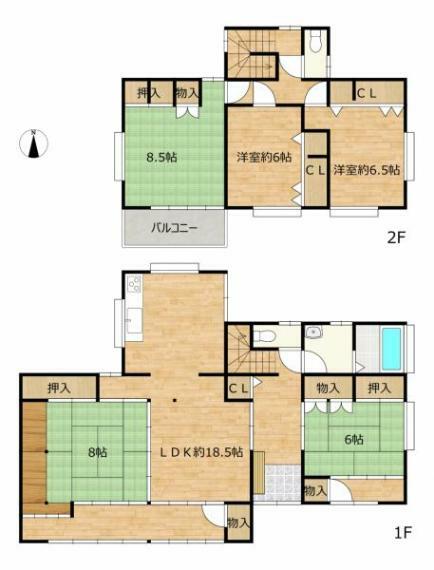 間取り図 【リフォーム後・予定間取り】間取りは使い勝手の良い6LDKの2階建てです。各居室に収納を備えた、家族みんなが暮らしやすいおうちに生まれ変わります。