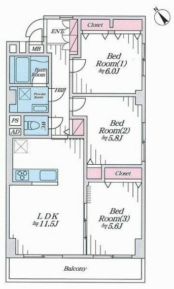 間取り図 新規内装リノベーション物件（2022年11月）。南西向きの明るいお部屋です。角住戸につき通風良好です。全居室に収納付です。家事に便利な食洗機、浴室乾燥機完備です。会話が弾むカウンターキッチンです。