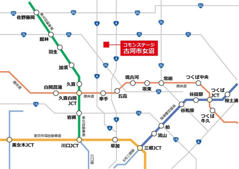 区画図 幹線道路の国道4号線や新4号国道、国道354号へのアクセスが良いので、車での移動がスムーズで快適です。