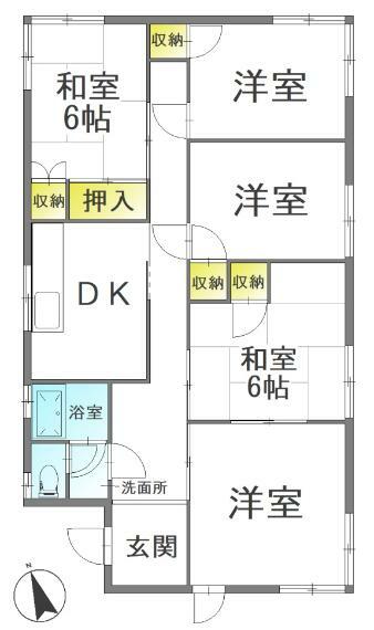 【北側平屋間取り図】　<BR/>5DKの広々平屋！平屋なので生活動線がシンプルで掃除もしやすいです！