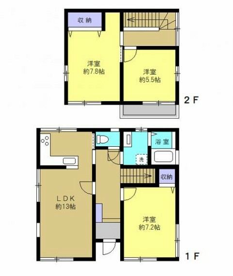 間取り図 LDKは対面型のキッチンにし、和室はすべて洋室に変更しました。