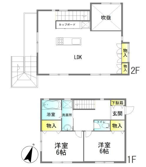 間取り図 【間取り】 2LDK＋ウッドデッキ 2階にリビングのある間取り