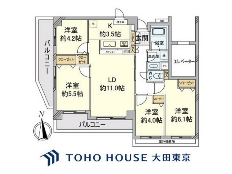 間取り図 4LDK・専有面積74.79m2・バルコニー面積19.64m2