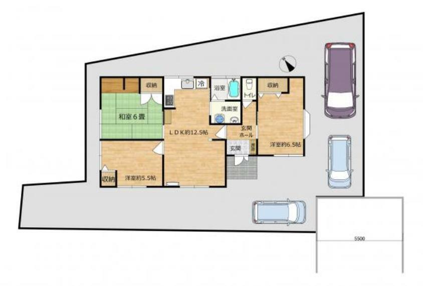 区画図 【敷地配置図】当住宅の敷地内のイメージです。駐車場を拡張し駐車場3台駐車可能です。