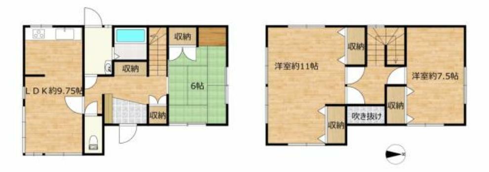 間取り図 【間取り図】3LDKの使いやすい間取りです。2階の11帖洋室は開口が2か所あるのでお部屋の数が欲しい方は仕切ってご利用いただくこともできます。