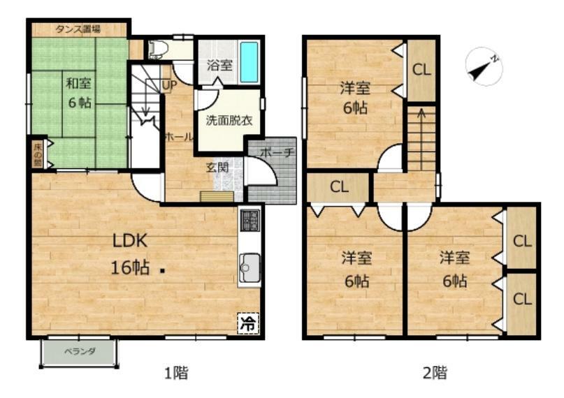 間取り図 【RF後_間取図】1階1部屋、2階3部屋の4LDK。全室収納付きです。