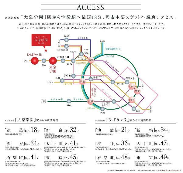【交通アクセス図】 最寄駅から「池袋」駅まで最短18分の好アクセス！東京メトロ有楽町線・副都心線直通で、横浜方面へのお出かけもスムーズです。「保谷」駅と「ひばりヶ丘」駅も利用可能なポジションです。
