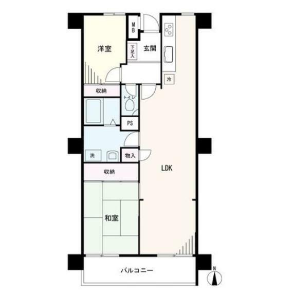 間取り図 2LDK/専有面積62.17m2/バルコニー面積7.72m2/南向き